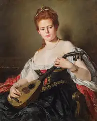 Madeleine Lemaire, Lady with a mandolin, oil on canvas