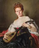 Madeleine Lemaire, Lady with a mandolin, oil on canvas