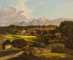 Jakob Canciani, View from Villach to the Mittagskogel and the Karawanks, oil on cardboard