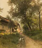 Eduard Peithner Ritter von Lichtenfels, Farm in Aschach, 1902, mixed media on panel