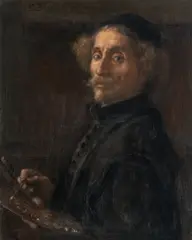 Szymon Buchbinder, Painter with palette (self-portrait ?), oil on panel