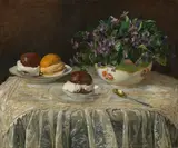 Franz von Matsch, Still life with Viola and sweets, oil on canvas