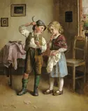Edmund Adler, Admiring the day's catch, oil on canvas