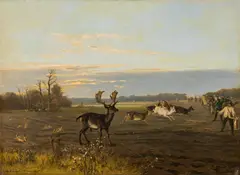 Otto Recknagel, Hunting fallow deer and rabbits, 1888, oil on canvas