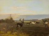 Otto Recknagel, Hunting fallow deer and rabbits, 1888, oil on canvas