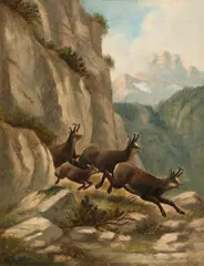 Moritz Müller, Chamois in the high mountains, oil on panel