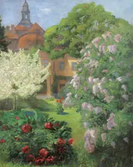 Blooming garden by Therese Schachner, oil on cardboard, sold Oct 2016