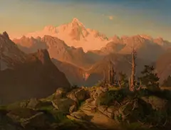 Max Haushofer, Evening atmosphere in the mountains, oil on canvas