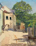 Max Kahrer, Klosterneuburg, Bahngasse in the morning sun, 1917, oil on canvas