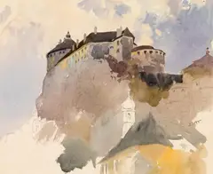 View of the Fortress in Kufstein by Edward Harrison Compton, watercolour on paper, sold Oct 2016