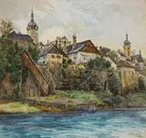 Erwin Pendl, Waidhofen at the river Ybbs, watercolour on paper