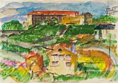 Gerhardt Frankl, Houses near Triest, 1928, watercolour on paper