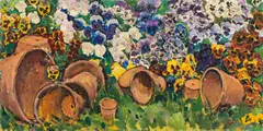 Koloman Moser, Pansies with flower pots, ca. 1910, oil on canvas