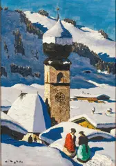 Alfons Walde, Tiroler Bergdorf (Auracher Kirchl), 1938, oil on cardboard