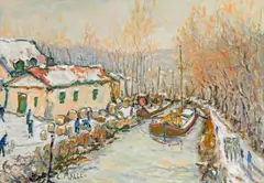 Charles Malle, Chargement au bord du canal, oil on canvas