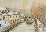 Charles Malle, Chargement au bord du canal, oil on canvas