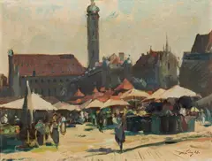 Anton Lutz, Der Viktualienmarkt in München (Viktualienmarkt in Munich), 1923, oil on canvas
