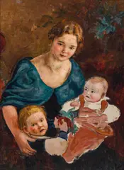 Josef Dobrowsky, Mother with children, oil on panel
