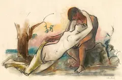Georg Merkel, Lovers, pastel, mixed media on paper