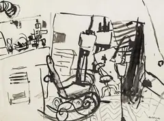Kurt Moldovan, Atelier, 1958, India ink on paper