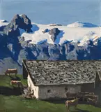 Alfons Walde, Mountain pastures and firn, ca. 1935, oil on cardboard
