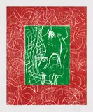 Georg Baselitz, Oran, 1994, coloured woodcut, 2 sticks, green and red on laid paper, artist proof: 4. condition, printer: Georg Baselitz; framed