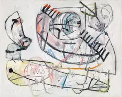 Untitled by Anselm Gluck, mixed media on canvas; unframed, sold Jun 2016