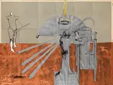 Bruno Gironcoli, Untitled, mixed media on 18 assembled squared Din A 4 paper; framed
