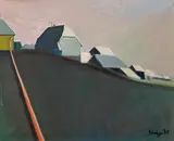 Alfred Kornberger, Bei Traunstein, Dorfansicht mit Dachrinnen-Pipline