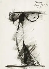 Figurine by Jürgen Messensee, 1974, ink on paper; framed, sold Jun 2016