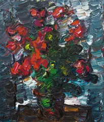 Pelargonium by Viktor Lederer, 1997, oil on canvas; framed, sold Jun 2016