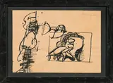 Jürgen Messensee, Figurine and window, 1971, ink on paper; framed
