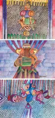 Rudolf Pointner, mixed lot of 3 (doublefigure, 2 figures, composition), 1977, watercolours on paper; unframed