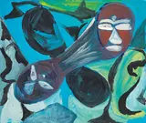 Hubert Schmalix, Untitled (Two heads), 1983, mixed media on paper; unframed