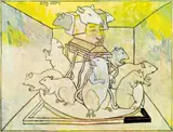 Peter Sengl, Rattenkönig" (King of the rats), 1973, mixed media on board