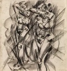 Karl Prantl, Untitled (Two nudes), 1947/49, charcoal drawing on paper; unframed