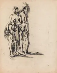 Karl Prantl, Untitled (two nudes), 1947, charcoal on paper; unframed