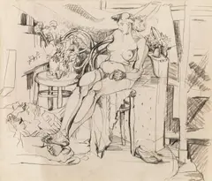 Karl Prantl, Sitter with Thonet-chair, 1947, pencil on paper; unframed