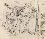 Karl Prantl, Sitter with Thonet-chair, 1947, pencil on paper; unframed