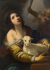 Saint Agnes with lamb by Simone Pignoni, oil on canvas, offered Apr 2016