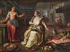 Dirck de Vries, Kitchen interior, oil on canvas