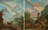 Johann Elias Ridinger, Fighting stags" and "Stag with his deer" (a pair)