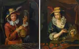 François Xaver Henri Verbeeck, Gentleman with a glass of wine" and "Lady peeling a lemon" (a pair), oil on panel