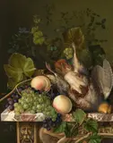 Still life with grapes, peaches and pheasants by follower of Jacobus Johannes van Os, oil on panel, offered Apr 2016