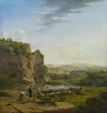 Southern landscape with travellers by follower of Jan Wijnants, oil on panel, sold Apr 2016