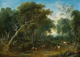 Wooded landscape with peasants by Johann Christian Brand, oil on canvas, offered Apr 2016