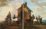Johann Georg Pforr, Two scenes with horsemen (a pair), gouache on paper