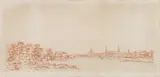 Adrian Zingg, View of Dresden: View from the right side of the river Elbe close to Neudorf to the southeast towards the old town and the old Augustus Bridge, red ink, pencil on paper, unframed