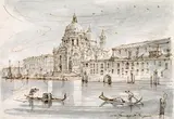 View of Santa Maria della Salute by follower of Francesco Guardi, red chalk, india ink, watercolour on paper, sold Apr 2016