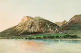 Thomas Ender, View of the inn with the Kaiser Mountains, watercolour on paper